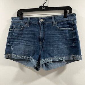 PAIGE Indigo Blue Frayed Hem Denim Shorts